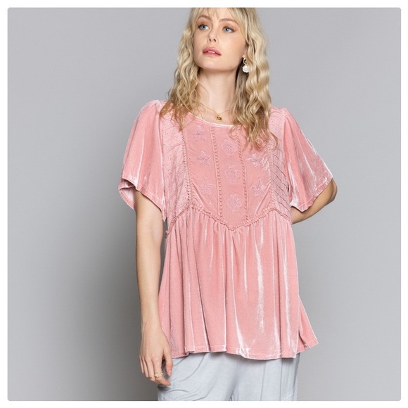 Snow Pink Velvet Baby Doll Top - Picture 5 of 9